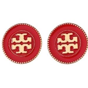 Tory Burch red thin circular stud earrings
